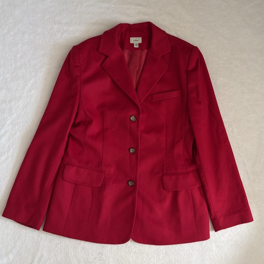 {VTG} L.L. Bean | Wool Cashmere Blend Three Button Blazer Coat Jacket (12)